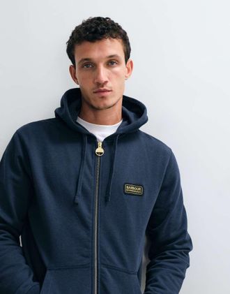 Barbour Felpa con cappuccio blu navy con stampa del logo sul retro e zip