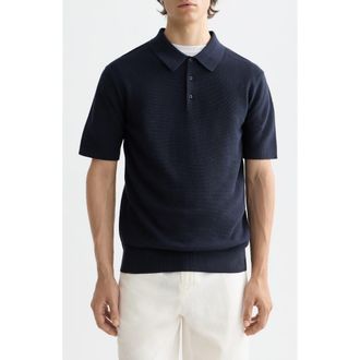 Scotch & Soda Structured Knit Cotton Polo in Sky Captain at Nordstrom, Size Xx-Large