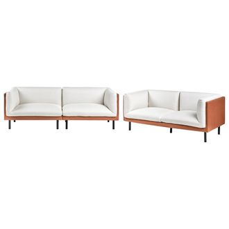 Beliani Beliani - Conjunto De Sala De Estar Sof&aacute; 2 Plazas 3 Plazas Tapizados Tela De Poli&eacute;ster Y Piel Sint&eacute;tica Patas De Hierro Negras Muebles Sala De Estar B
