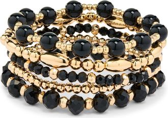 Nordstrom Rack Assorted 5-Pack Stretch Bracelets in Black- Gold at Nordstrom Rack