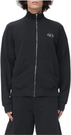Diesel Hoodies & sweatvesten, Heren, Zwart, S, Katoen, Oval D Zip-Up Sweatshirt