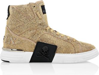 Philipp Plein HI-TOP SNEAKERS MONEY KICK$ SUEDE GOLD SKULL