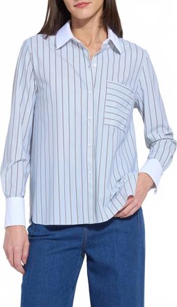 Lyss&eacute; Stripe Crop Button Down Top In White