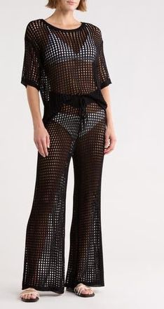 Nordstrom Rack Open Knit Cover-Up Top & Pants Set in Black at Nordstrom Rack, Size X-Small