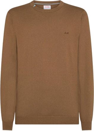 Sun 68 Sweater Basic L/S - Heren - Ronde hals truien - Bruin - S - Katoen - Truien & Vesten