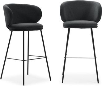 DRAWER Drawer - Lote De 2 Taburetes De Tela Con Patas De Metal Negro H65 Cm - Rush