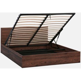 Sweeek Letto contenitore con rete a doghe e testiera 160x200cm decorazione legno