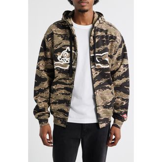 Icecream Tiger Zip-Up Cotton Graphic Hoodie in Camo at Nordstrom, Size Xx-Large