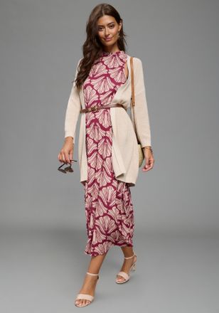 Laura Scott Sommerkleid LAURA SCOTT, Damen, Gr. 34, N-Gr, fuchisa, gemustert, Jersey, Obermaterial: 95% Viskose, 5% Elasthan, gemustert, Midi, hoch geschlossener 