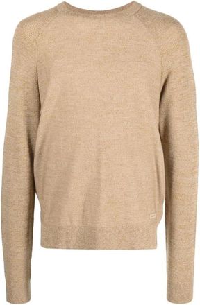 Calvin Klein Beige Wollen Mouline Trui - Heren - Ronde hals truien - Beige - L - Wol - Truien & Vesten