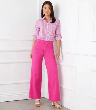 Karen Kane Palesa Full Length Wide Leg Jeans In Pink