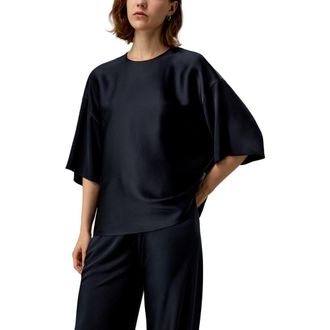 LilySilk Relaxed Silk Crewneck Blouse in Midnight Blue at Nordstrom, Size Medium