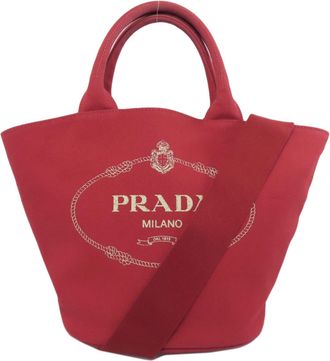 Prada Canapa Red Color Canvas Tote Bag (Pre-Owned)