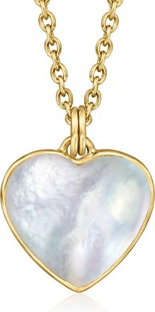 Ross-Simons Mother-Of-Pearl Heart Pendant Necklace in 18kt Gold Over Sterling