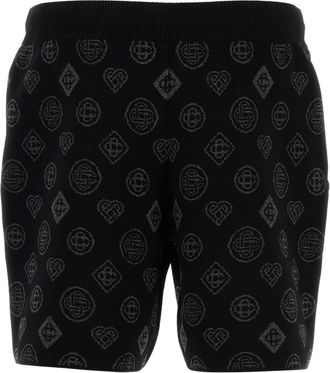 Casablanca Mens Embroidered Stretch Jacquard Bermuda Shorts Black