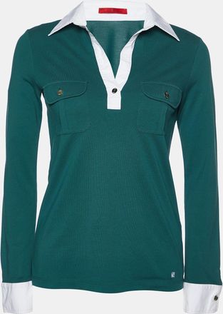 Carolina Herrera CH Carolina Herrera Green Pique Cotton Long Sleeve T-Shirt XS