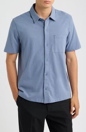 Vince Sueded Jersey Short Sleeve Button-Up Shirt in Hawk Blue at Nordstrom, Size Xx-Large