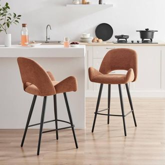 Furniturebox 2x Layla Terracotta Orange Fabric Bar Chairs