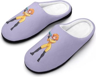 Generic Female Soldier With Guns Mens Slippers Slip On Comfortable Fleece Cotton House Shoes Winter