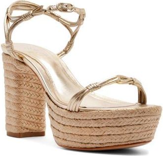Schutz Nara Ankle Strap Platform Sandal in Platina at Nordstrom, Size 8.5