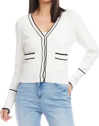 Karen Kane Beverly Contrast Trim Cardigan In Black/ Off-White