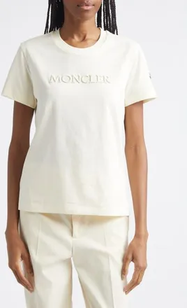 Moncler Logo Cotton Jersey T-Shirt in Off White at Nordstrom, Size Medium
