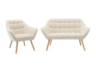 Vente-Unique Sof&aacute; de 2 plazas y sill&oacute;n de tela beige CASERTA