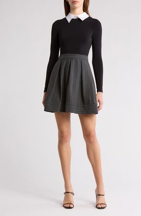 Alice & Olivia Chara Long Sleeve Mixed Media Dress in Charcoal/White at Nordstrom Rack, Size 0