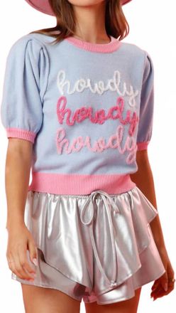 Peach Love California Color Block Howdy Lurex Embroidery Sweater In Blue