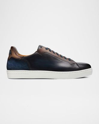 Magnanni Men & apos;s Amadeo Burnished Leather Low-Top Sneakers