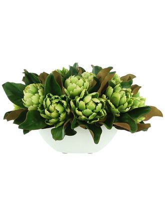 Creative Displays Inc. Magnolias And Artichokes Arranged In A Fiberstone Pot