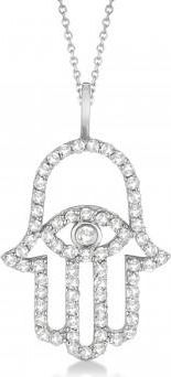 Allurez Diamond Hamsa Evil Eye Pendant Necklace 14k White Gold (0.51ct)