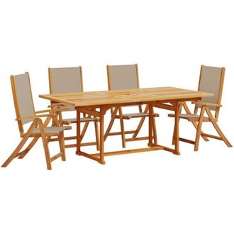 vidaXL Juego Comedor De Jard&iacute;n 5 Pzas Madera Maciza Acacia Y Textileno
