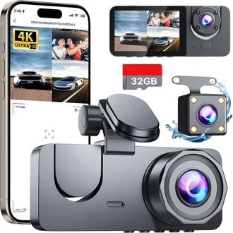 OEM C&aacute;mara De Salpicadero 4k Para Coche (frontal Y Trasera), Wi-fi, Gps, Tarjeta Sd De 32 Gb, 3 Canales, Gran Angular De 170&deg;, Visi&oacute;n Nocturna, Wdr, Senso