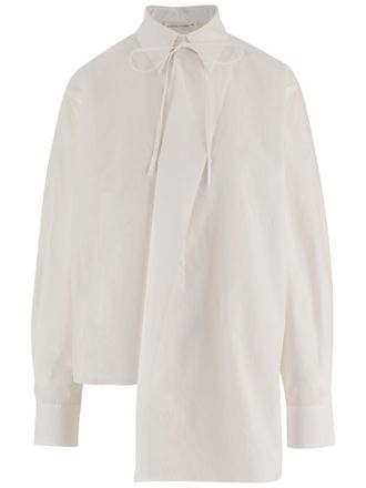 Niccol&ograve; Pasqualetti Cotton Shirt With Bow-Tie Collar And Asymmetrical Hem
