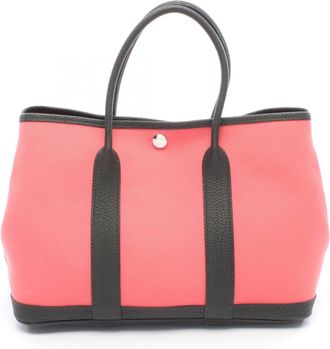 Herm&egrave;s Green Pink Rose Azalee Vert Fonce Toile Officier Negonda Leather Handbag Tote Bag (Pre-Owned)