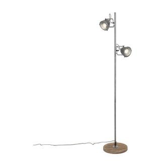 QAZQA Industrial Floor Lamp Steel with Wood 2-Light - Emado