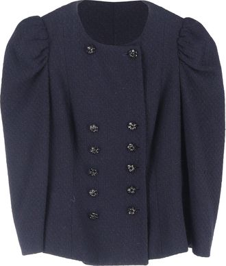 Moschino Double-Breasted Puffed Sleeve Blazer in Navy Blue Wool