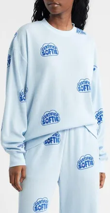 The Mayfair Group Certified Softie Waffle Knit Fleece Graphic Sweatshirt in Blue at Nordstrom, Size Xx-Large