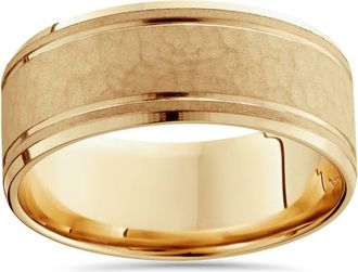Pompeii3 8mm Hammered Center Mens Wedding Band 14K Yellow Gold Size Selectable