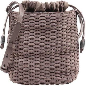 Brunello Cucinelli Womens Ice Woven Leather Bucket Bag