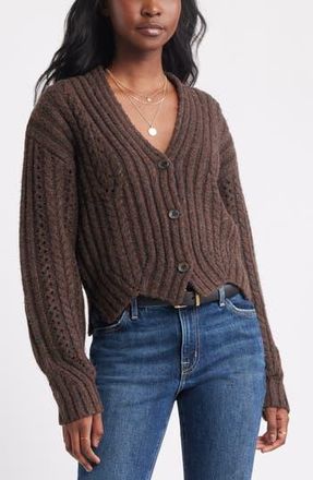 Treasure & Bond Chevron Hem Cable Cardigan in Brown Malicacia at Nordstrom Rack, Size Medium