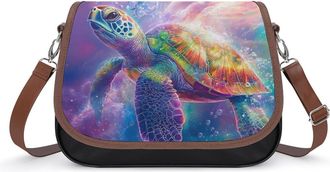 Generic Colorful Sea Turtles Crossbody Bag Womens Handbag PU Message Bags Shoulder Purse with Adjustable Strap