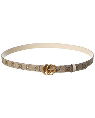 Gucci Gg Marmont Thin Reversible Gg Supreme Canvas & Leather Belt
