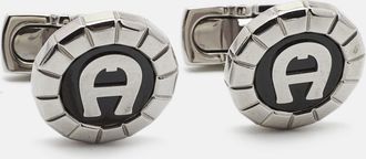 Aigner Oseo Carbon Fiber Silver Tone Cufflinks