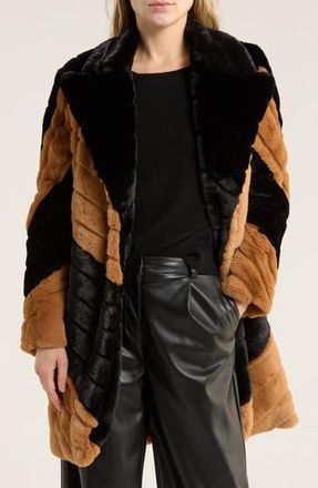 L'agence Zoya Faux Leather Belted Faux Fur Coat in Black/Biscotti at Nordstrom Rack, Size 0