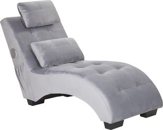 Beliani Chaise Longue De Terciopelo Gris Altavoz Bluetooth Puerto Usb Moderno Sala De Estar Simorre