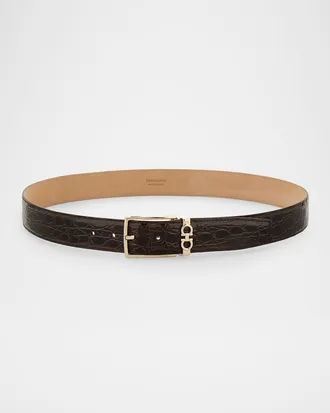Ferragamo Men & apos;s Gancini Alligator Leather Belt