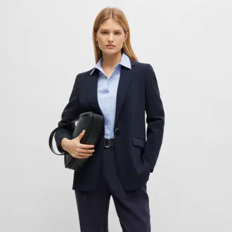 HUGO BOSS Womens Jocalua8 Relaxed-Fit Blazer in Blue - Size 12 UK