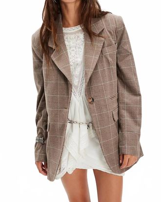 Free People Paper Cut Pinstripe Blazer In Chocolate Combo